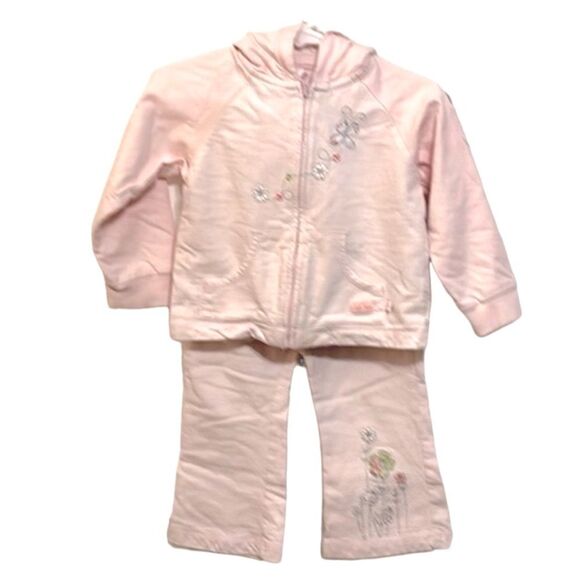 Carter’s | Pink Striped Girls Tracksuit Hoodie Sweatshirt Pants Set - Picture 1 of 12
